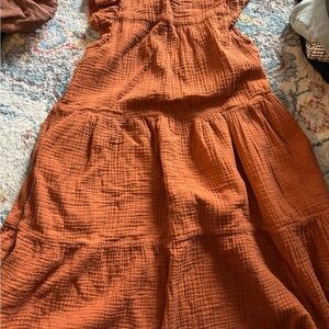 JCREW Burnt Orange Gauze MIDI Dress